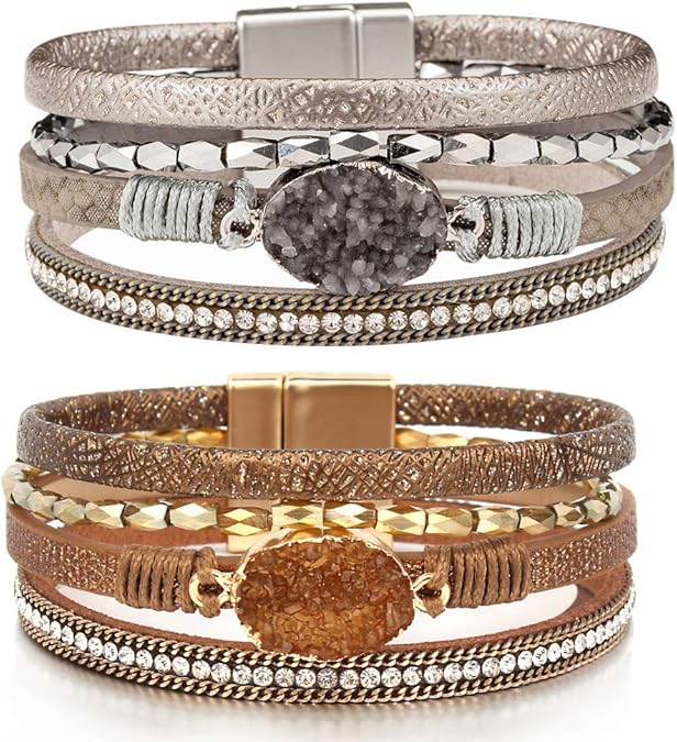 FANCY SHINY Leather Wrap Bracelet Boho Cuff Bracelets