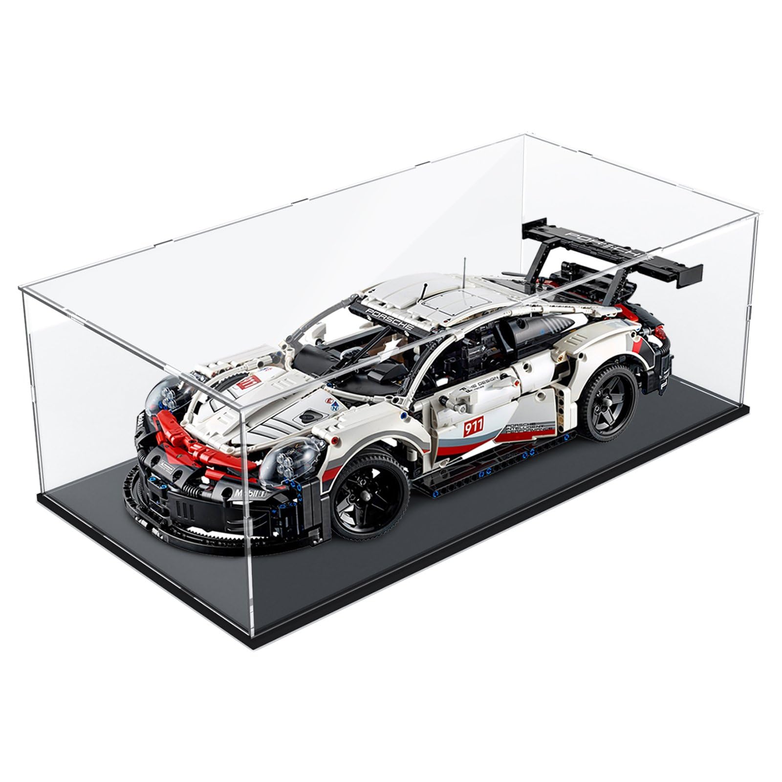 Nynelly 3mm Thick Acrylic Display Case for Lego Cars for Lego Porsche 911 McLaren P1 Ferrari SP3 1/8 Diecast Model Cars - Assemble Dustproof Clear Display Box Cabinet (Black, 60x30x20 cm) — image 1