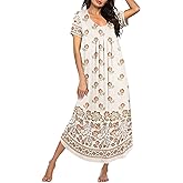 Ekouaer Long Nightgowns for Women Plus Size House Dress Short Sleeve Night Gown Pleated Full Length Loungwear S-4XL