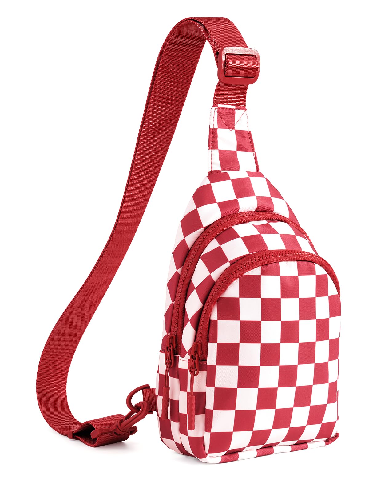 Photo 1 of Checkered Sling Bag for Women Small Backpack Crossbody Chest Bag Fanny Packs Purses (Checkered Sling Bag - Red)