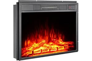 ALOHAPPY 23" Electric Fireplace Insert 1500W Stove Heater for TV Stand with Recessed Mounted Flame LED Logs, Timer Setting, Remote Control Fireplace Heater, Adjustable Flame Color Brightness (Black)