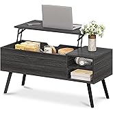 ALINE FURNITURE Gray Coffee Table Lift Top - Dark Grey Coffee Table with Solid Wood Legs, Hidden Storage Compartment & Open S
