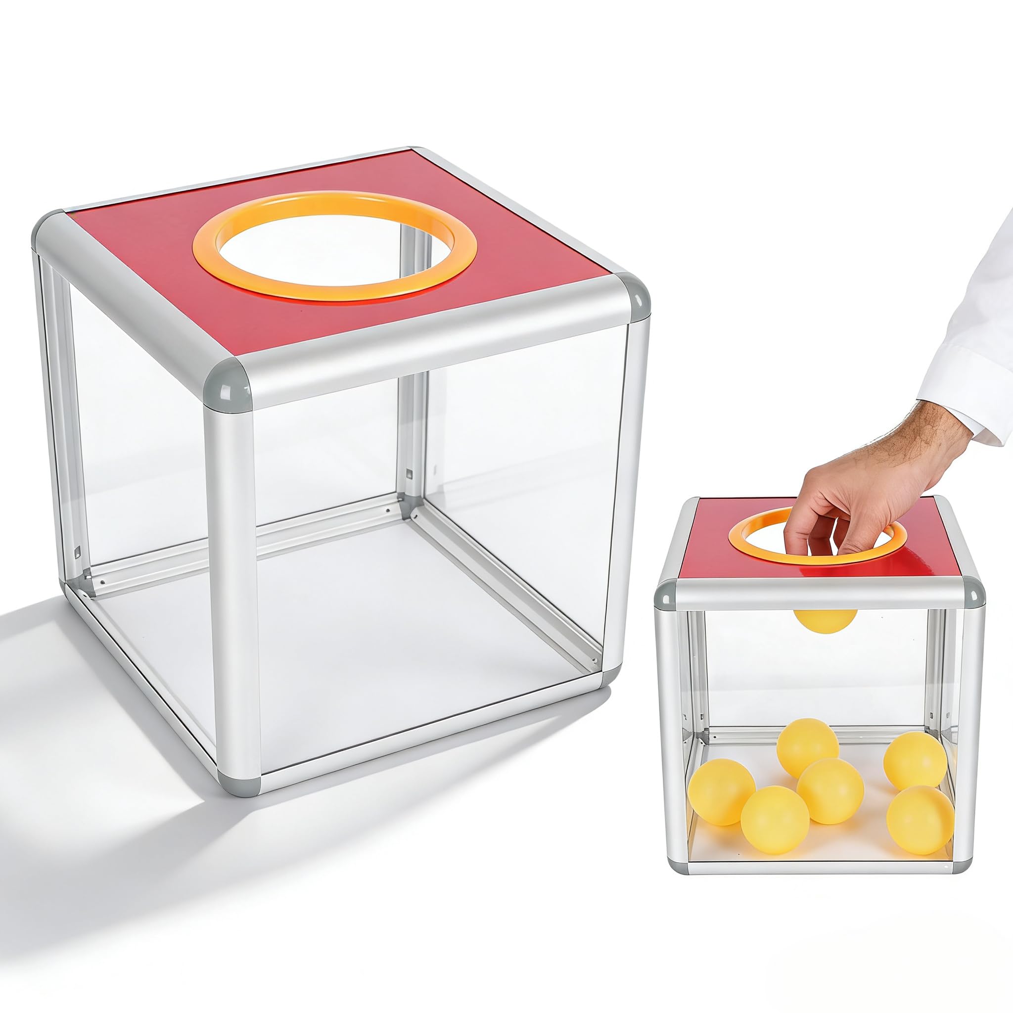 NUOBESTY Transparent Raffle Box, 7.9in Clear Acrylic Suggestion Ballot Box with Aluminium Frame for Fundraising, Voting, Lucky Dip, Tickets and Event Collections