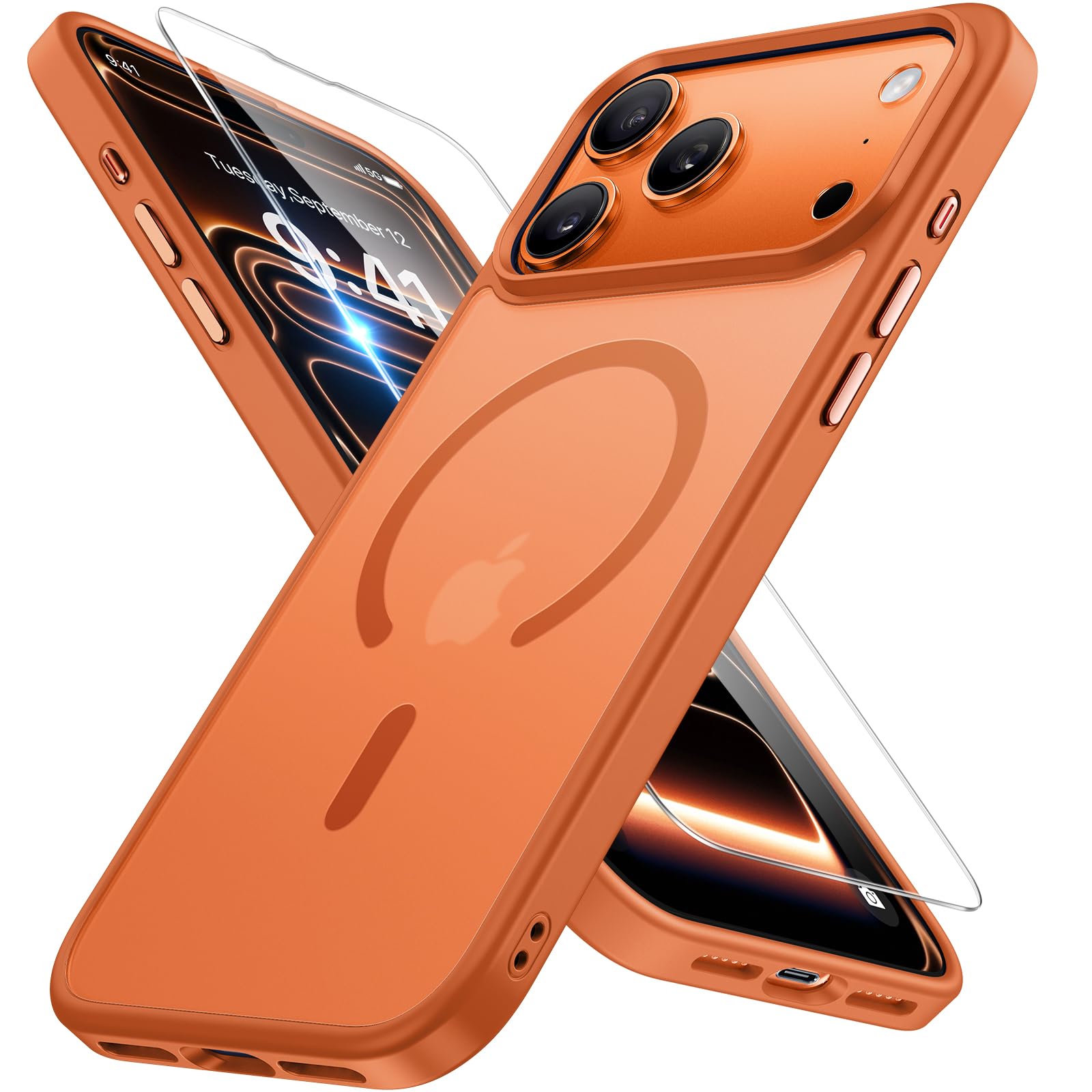 Photo 1 of Miracase Magnetic for iPhone 17 Pro Max Case with Screen Protector [Compatible with MagSafe] Slim Thin Phone Case Military-Grade Protected for 17 ProMax Cover Bumper 6.9", Orange