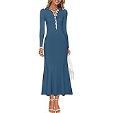 ZESICA Women's Long Sleeve Sweater Dress 2026 Fall V Neck Ribbed Knit Casual Formal Cocktail Bodycon Maxi Dresses