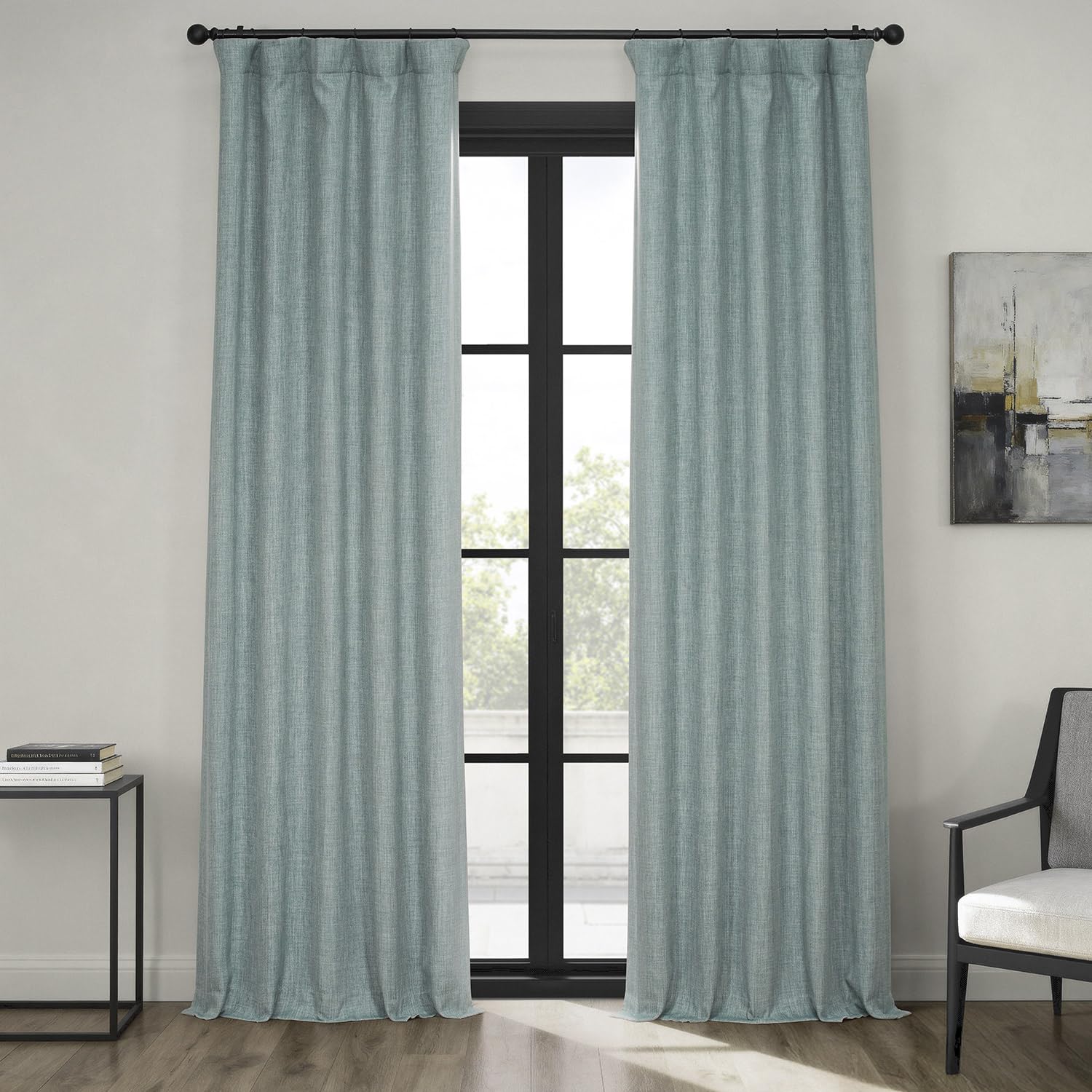 HPD Half Price Drapes Faux Linen Textured Room Darkening Curtains for Bedroom 120 Inches Long (1 Panel), 50W X 120L Curtains for Living Room Home Decor, Sea Thistle
