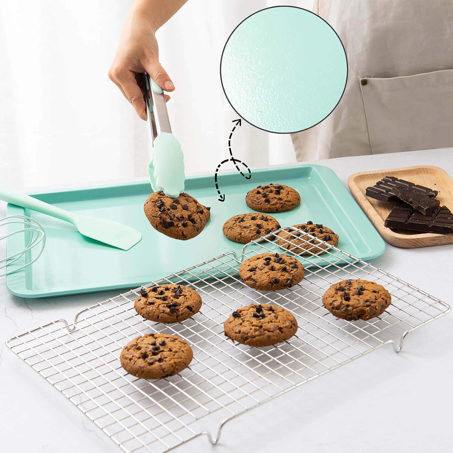 Rorence Bakeware Set Nonstick: Cookie Sheet, Rectangular Cake Pan, 2 Round Cake Pans, Muffin Pan, Loaf Pan & Cooling Rack - Set of 7 - Mint Green: Kitchen & Dining