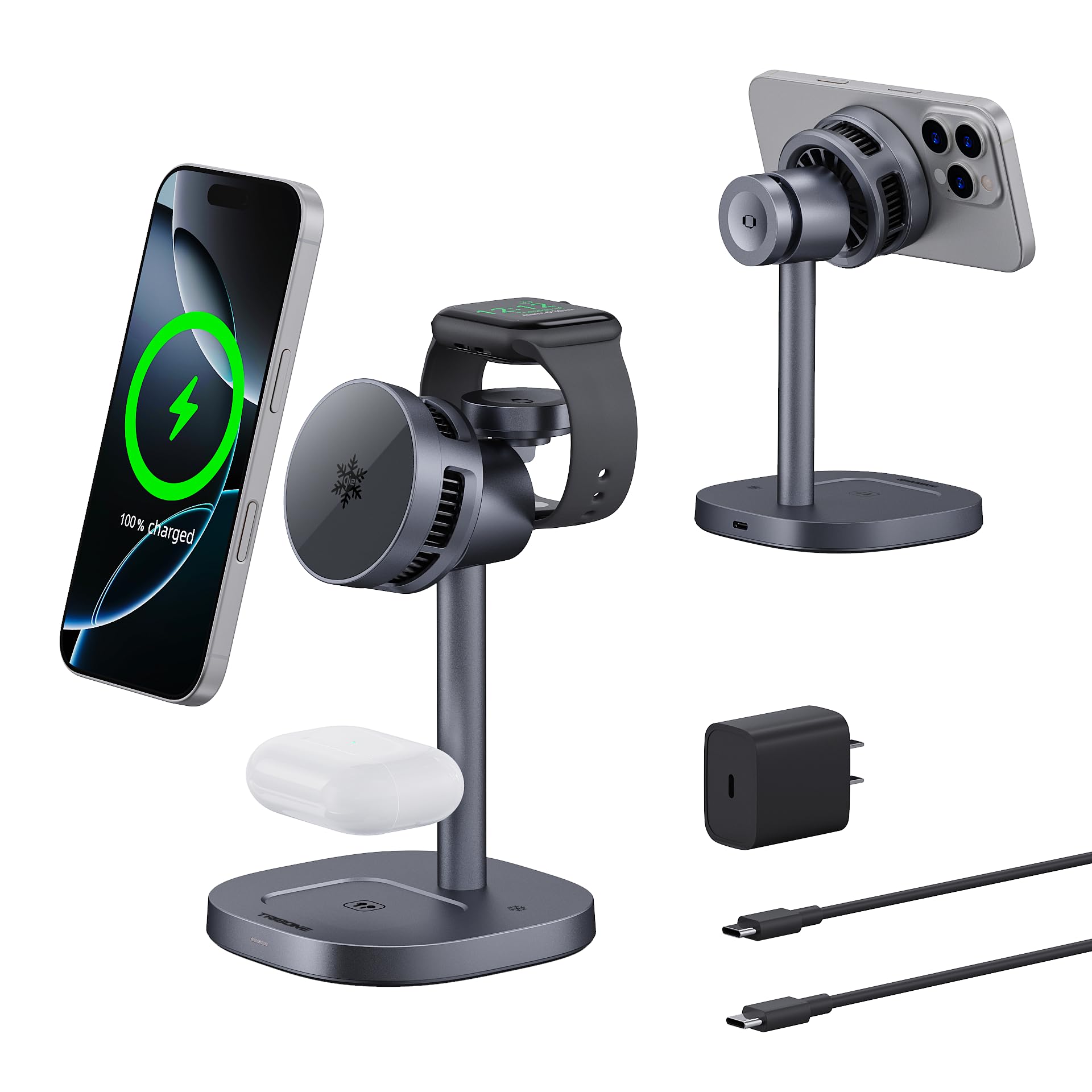 Photo 1 of 2025 New TRIBONE 3 in 1 Magsafe Wireless Charger Stand for iPhone 16 Charger, Qi2 Certified 15W Wireless Charger, Fast Cooling Charger Station for iPhone 16/15/14/13/12, for Apple Watch, AirPods