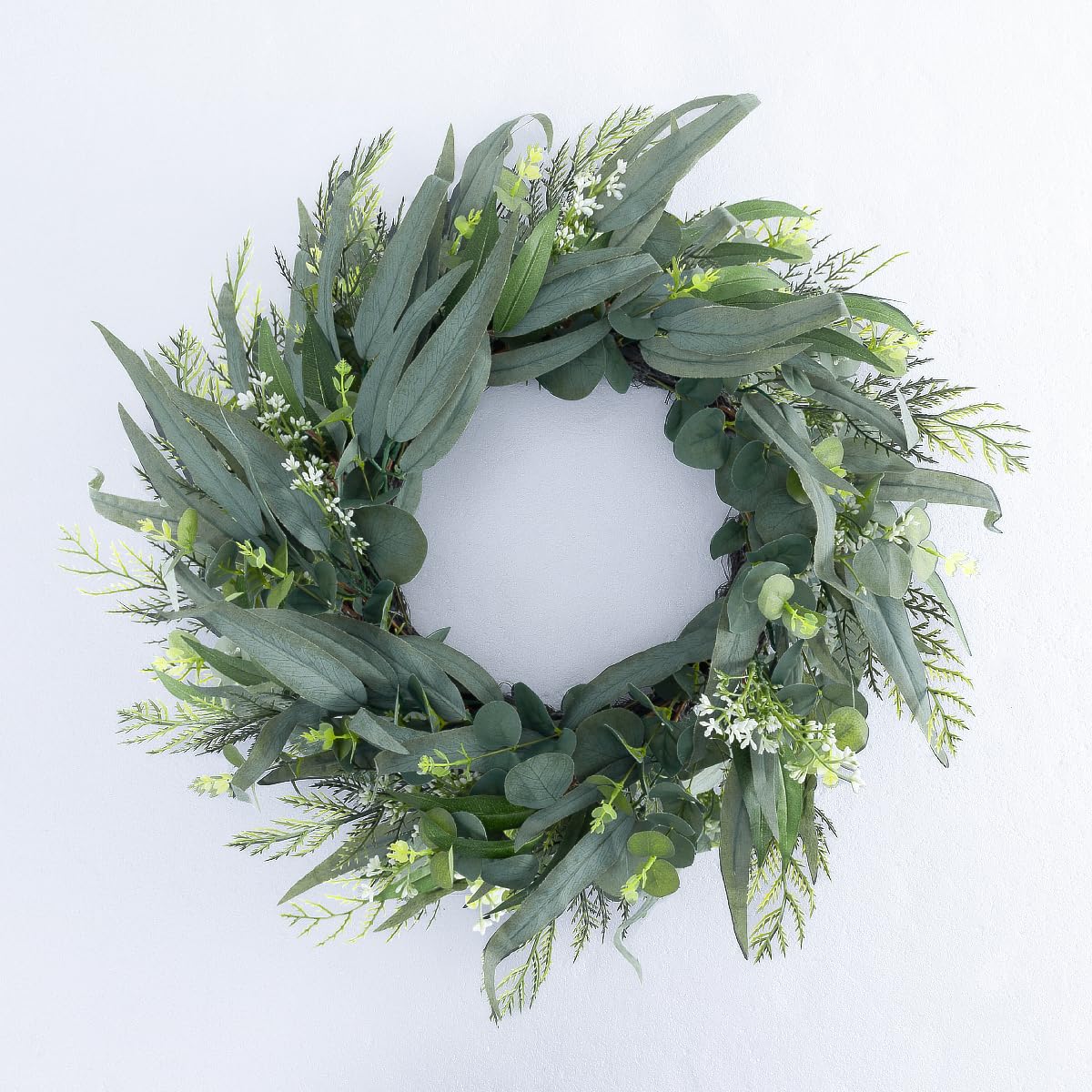 Photo 1 of Seasons 22 inch Eucalyptus Wreath for Front Door, Artificial Spring & Summer Wreath with Greenery Leaf for Farmhouse, Wall, Window or Wedding Home Decor (Green)