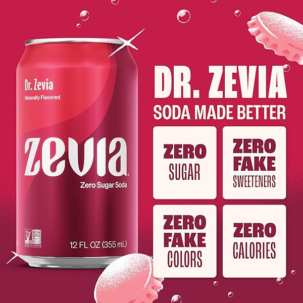 ZEVIA ZERO SUGAR SODA, DR. ZEVIA, 12 OZ CANS (24-PACK) – NATURALLY SWEETENED, ZERO CALORIE SUGAR FREE SODA – NON-GMO PROJECT VERIFIED, GLUTEN-FREE, VEGAN