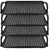 MAHIONG 4 Pack Non Slip Serving Trays, 16.5 x 11.4 x 1.6 Inch Plastic Serving Tray with Handles, Rectangle Anti Slip Food Tray for Snack Fruit Dessert Breakfast Eating, Black