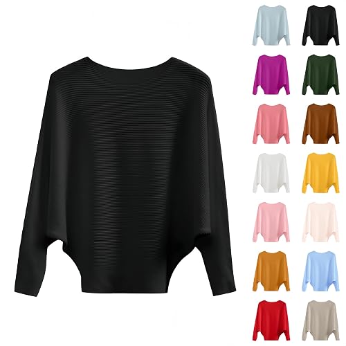 Christmas Jumpers for Women, Batwing Sleeves Knitted Lightweight Sweaters and Pullovers Jumper Tops Soft Crew Neck Sweater for Winter