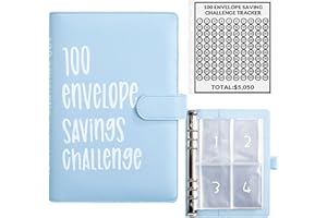 AASLOB 100 Envelopes Money Saving Challenge Binder, Easy and Fun Way to Save $5,050, Savings Challenge Budget Book with Cash Envelopes for Office, Home, School (Blue)