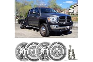 CITYHOT 4pcs 19.5 inches Wheel Simulators Fit for 2012-2025 Dodge Ram 4500/5500, Polished Stainless Steel Dually Hubcaps, 10-Lug 5-Hand Hole Bolt On Wheel Covers with Installation Tool D19F6