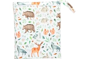 Sigzagor Wet Dry Bag Baby Cloth Diaper NappyReusable Washable With Two Zippered Pockets (Watercolour Animals)