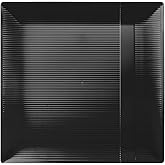 Exquisite Disposable-Black-Plastic-Plates-Square Linear (40 Pack) Wedding Dinner Fancy Tableware Dishes (7.5 Inch., Black) Single Size Set