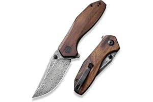 CIVIVI ODD 22 Pocket Knife for EDC, Tuffknives 2.97" Damascus Blade Cuibourtia Wood Handle with Thumb Stud & Reversible Clip, Folding Knife for Utility Hiking Camping Fishing Outdoor C21032-DS1