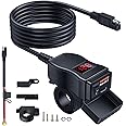 EXTRACTME Motorcycle USB Charger, Dual USB Type C PD & Quick Charge 3.0 Motorcycle Phone Charger with Voltmeter & ON/Off Switch, Waterproof Motorcycle Accessories for All Phone, Tablet, GPS