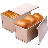 Tobeelec 2 Pcs Pullman Loaf Pan with Lid, Non-Stick Rose Gold Bread Loaf Pans for Homemade Bread 1 lb Carbon Steel Bread Toast Box with Cover for Bakeware Bread Toast Oven Baking