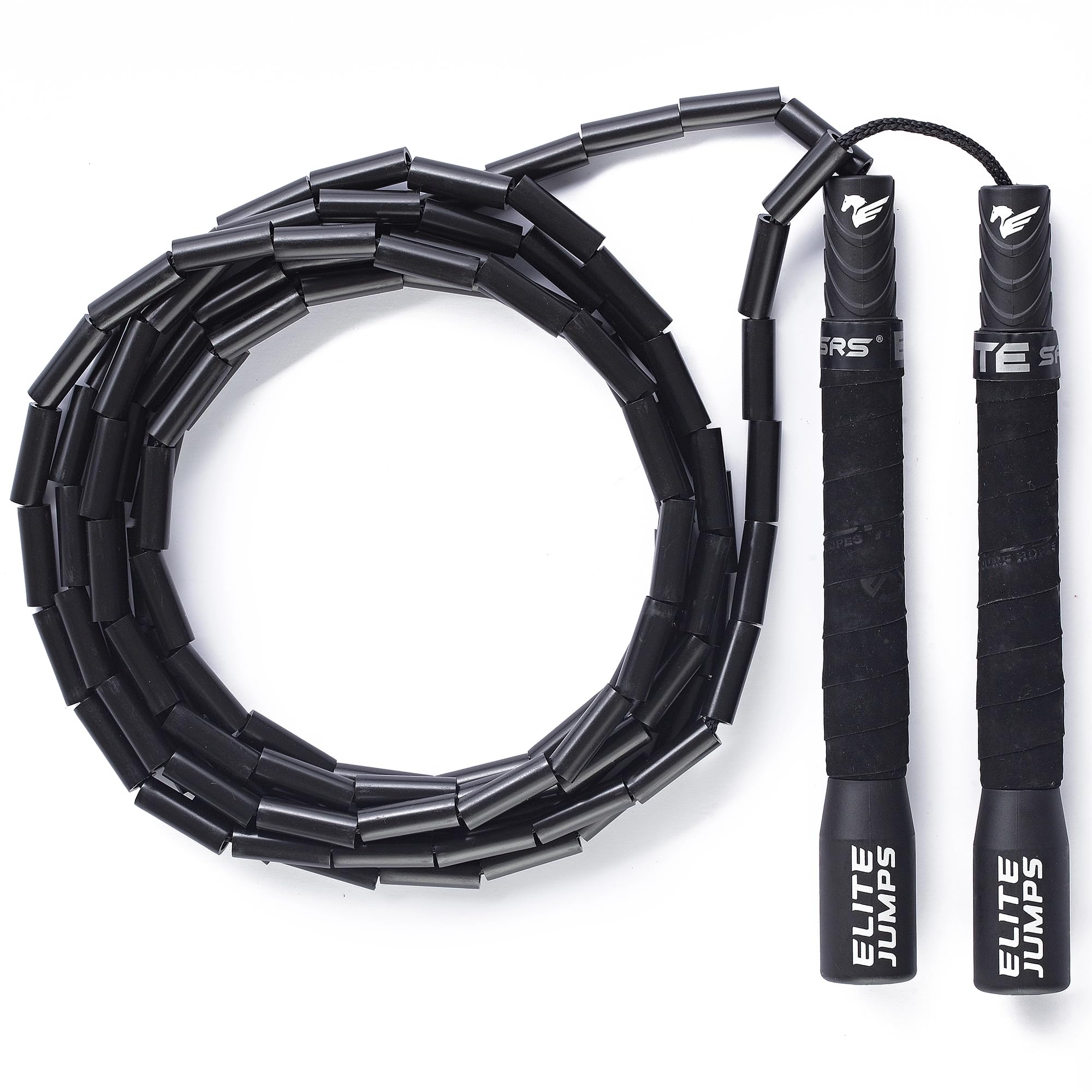 Elite Jumps 'Do Hard Things' 1" Beaded Jump Rope for Kids & Adults - Adjustable Length Fitness & Cardio Training - Durable Freestyle Skipping Rope with 8" Grip Handles - Black Image