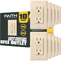 Faith 15A Tamper-Resistant GFCI Outlets, 3-Pack Ivory, With LED Indicator & Self-Test
