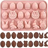 Crethinkaty 1 Pieces Easter Silicone Chocolate Moulds 18 Cavity Egg,Bunny, Rabbit Head ,Basket shapes Molds for DIY Chocolate