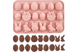 Crethinkaty 1 Pieces Easter Silicone Chocolate Moulds 18 Cavity Egg,Bunny, Rabbit Head,Basket Shapes Molds for DIY Chocolate,