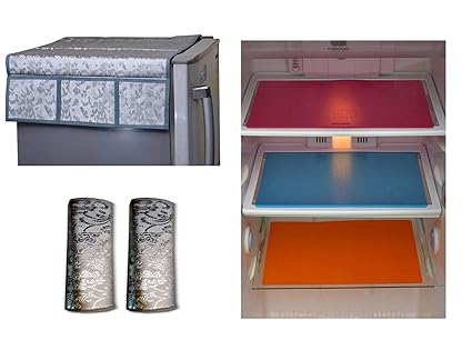 Unique Productions Combo of Plastic Refrigerator, 2 Piece Fridge Handle Cover and 6 Pieces Mat (Standard Size, Multicolour)