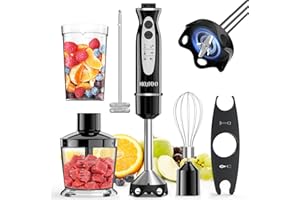 HOVOBO Immersion Blender Handheld 1000W Powerful Scratch Resistant Hand Blenders for Kitchen, Stick Blender Immersion 12 Speed and Turbo Mode, Low-Noise, Beaker Chopper Whisk Milk Frother