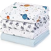 david's kids 4 Pack Baby Muslin Swaddle Blankets, 100% Cotton and Ultra Soft Breathable Receiving Blanket Wrap for Boys Girls, New Born Essentials, Large 47 x 47 inches, Space&Stars