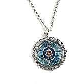 Fern & Filigree Blue Mandala Necklace - Bohemian Pendant for Women - Handmade Meditation Jewelry