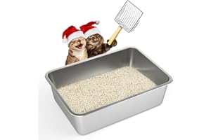 LIHONG Large Size Stainless Steel Litter Box for Cat and Rabbit,Metal Litter Box for Pet,Non Slip Rubber Absorbs Odor Kitty Cat Litter Pan, Easy to Clean 20L''×14W''×6H''
