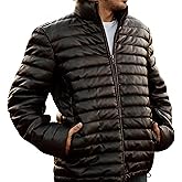 Men's Lambskin Leather Puffer Jacket, Insulated Winter Coat Genuine Sheepskin Leather Puffer Jacket for Men's