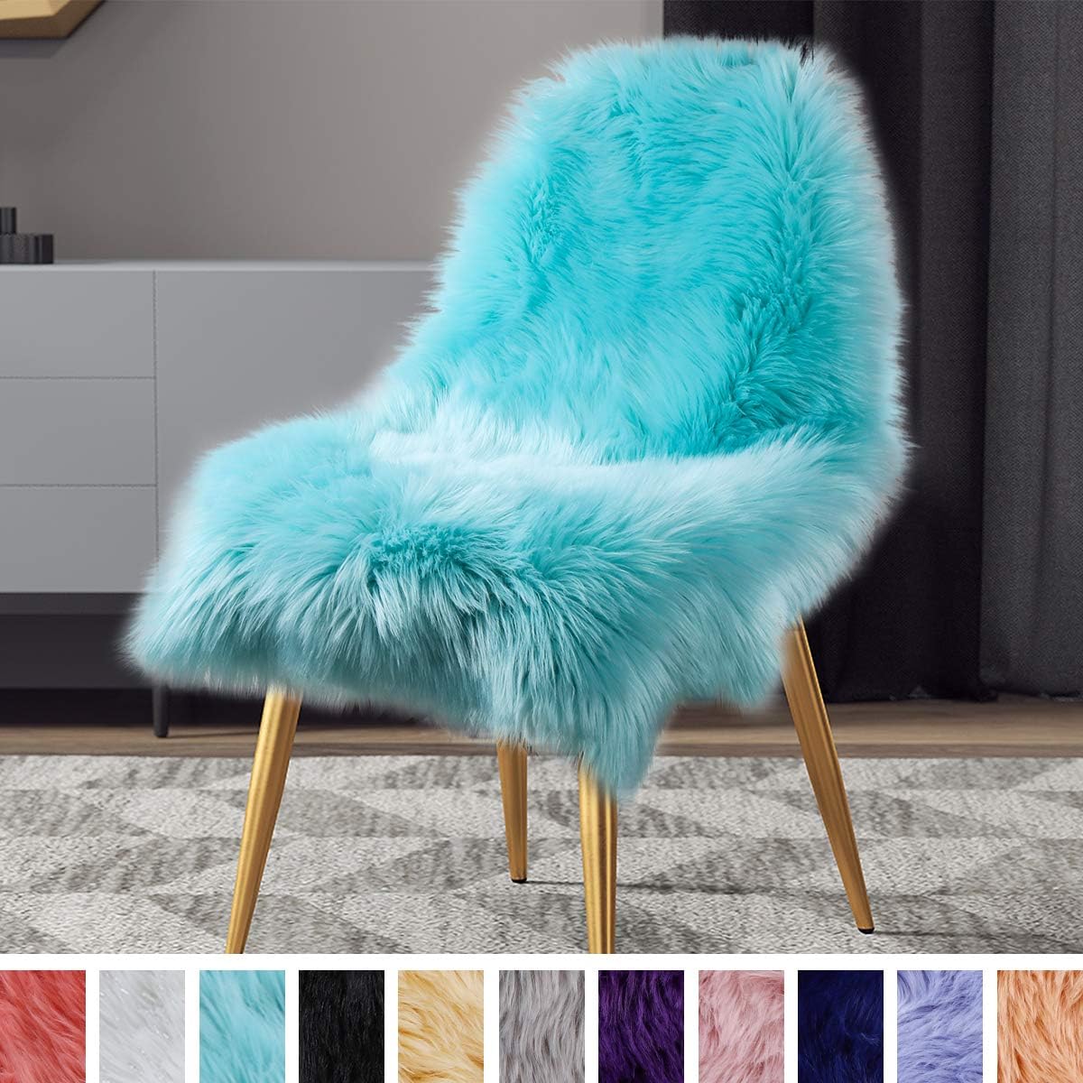 LOCHAS Deluxe Super Soft Fluffy Shaggy Home Decor Faux Sheepskin Rug for Bedroom Floor Sofa Chair, Chair Cover Seat Pad Couch Pad Area Carpet, 2ft x 3ft, Ivory White: Kitchen & Dining
