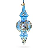 Royal Blue Jeweled Scroll Double-Ended Finial Drop Glass Christmas Ornament