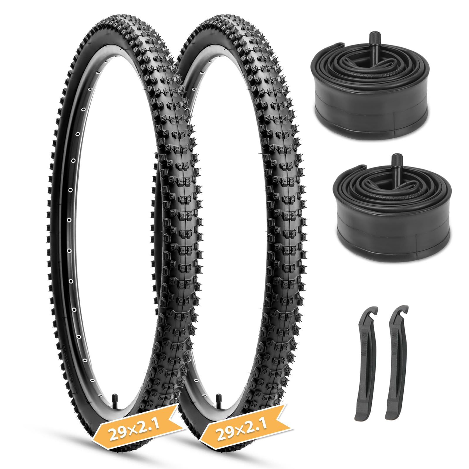 Photo 1 of 2-Pack Mountain Bike Tires Set: Hycline 29x2.1 Inch (53-622 mm) Folding Replacement Puncture Resistant High-Density Bicycle Tires with Pair Tubes & Tire Levers for MTB Off-Road Bike