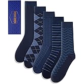 ZhiNuSi Mens Dress Socks Classic Patterned Business Crew Cotton Socks for Father Husband Birthday Gifts 5 Pairs