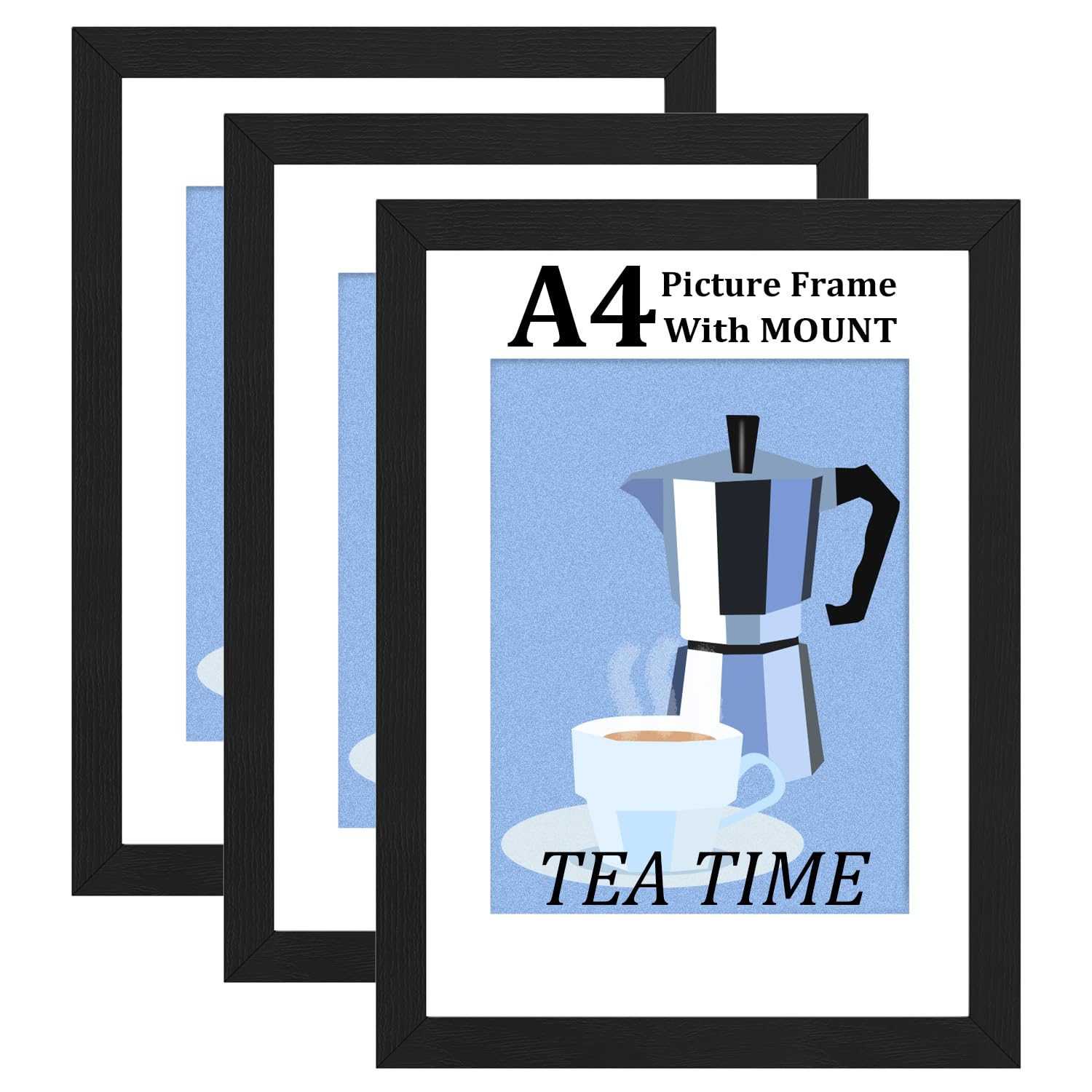 Bobeen A4 Photo Frames, Pack of 3 Black Picture Frame (21x29.7CM) for Table Top and Wall Mounting — image 1