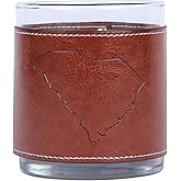 Barrel Down South North Carolina Leather Sleeve Rocks Glasses - 11 oz Double Old Fashioned Drinking Glass - Bourbon Whiskey Cup - Gifts For Men