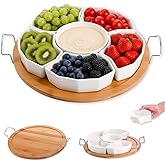 ZENFUN Chip and Dip Serving Set, 11'' Divided Serving Platters Tray for Party, 6-Compartment Removable Appetizer Snack Dishes, Round Sectional Serving Platter for Fruits, Condiment