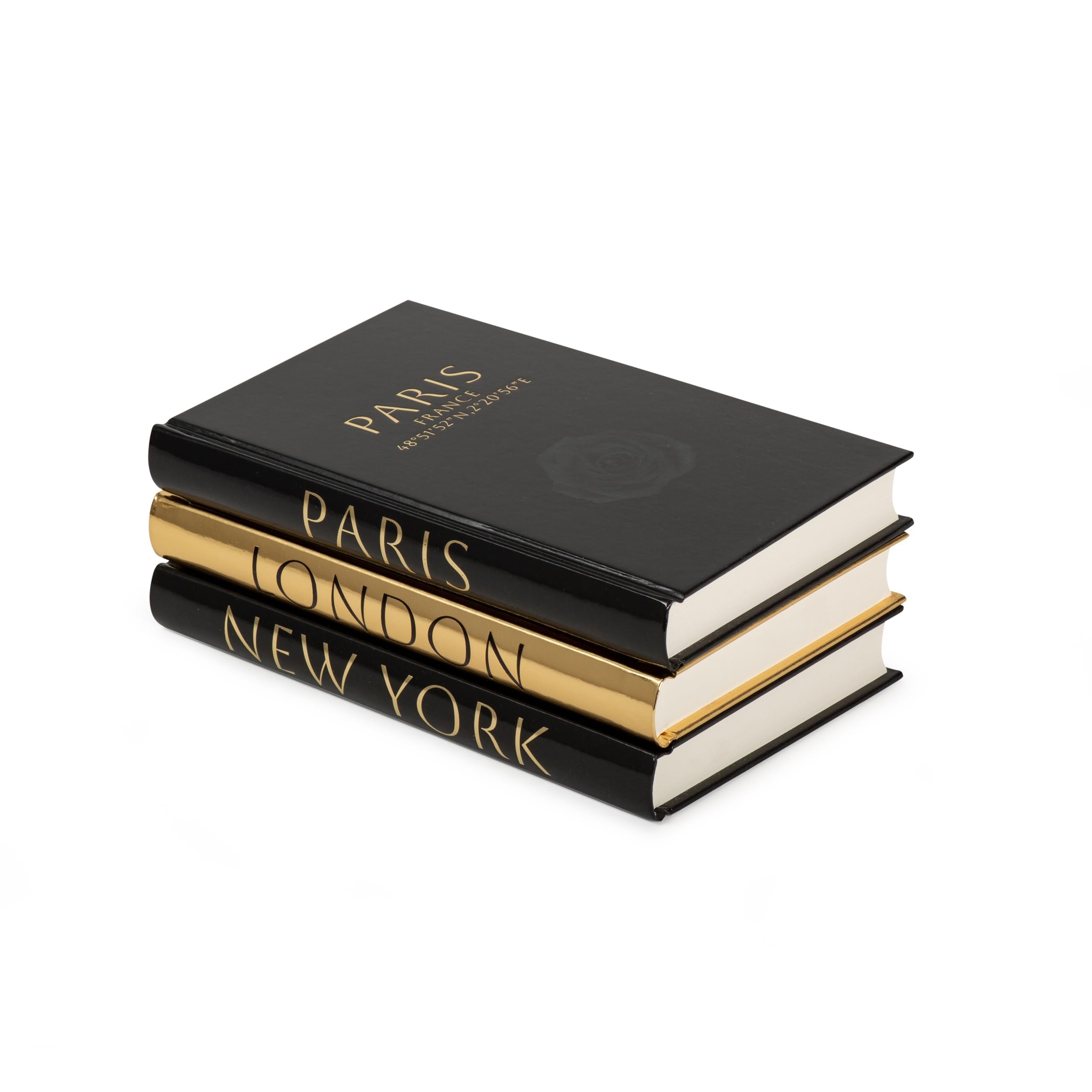 Photo 1 of Decorative Books for Home Decor – Decorative Hardcover Display Faux Books for Bookshelf – Black and Gold Foiled Decor Books for Coffee Table – Fashion Designer Books Decor Set of 3 (Black and Gold)