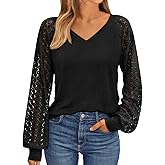 AUTOMET Womens Long Sleeve Shirts V-Neck Lace Tops Business Casual Blouses Tee Trendy 2026 Fall Fashion Outfits Clothes