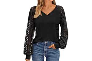 AUTOMET Womens Long Sleeve Shirts V-Neck Lace Tops Business Casual Blouses Tee Trendy 2025 Fall Fashion Outfits Clothes