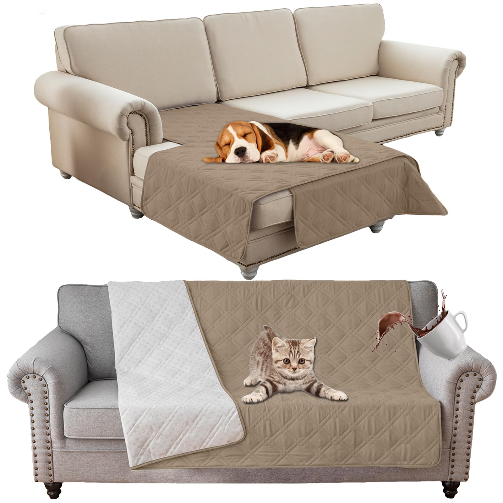 SHUOJIA Waterproof Blanket Dog Bed Cover Non Slip Large Sofa Cover Incontinence Mattress Protectors for Car Pets Dog Cat (30x70in,Khaki)