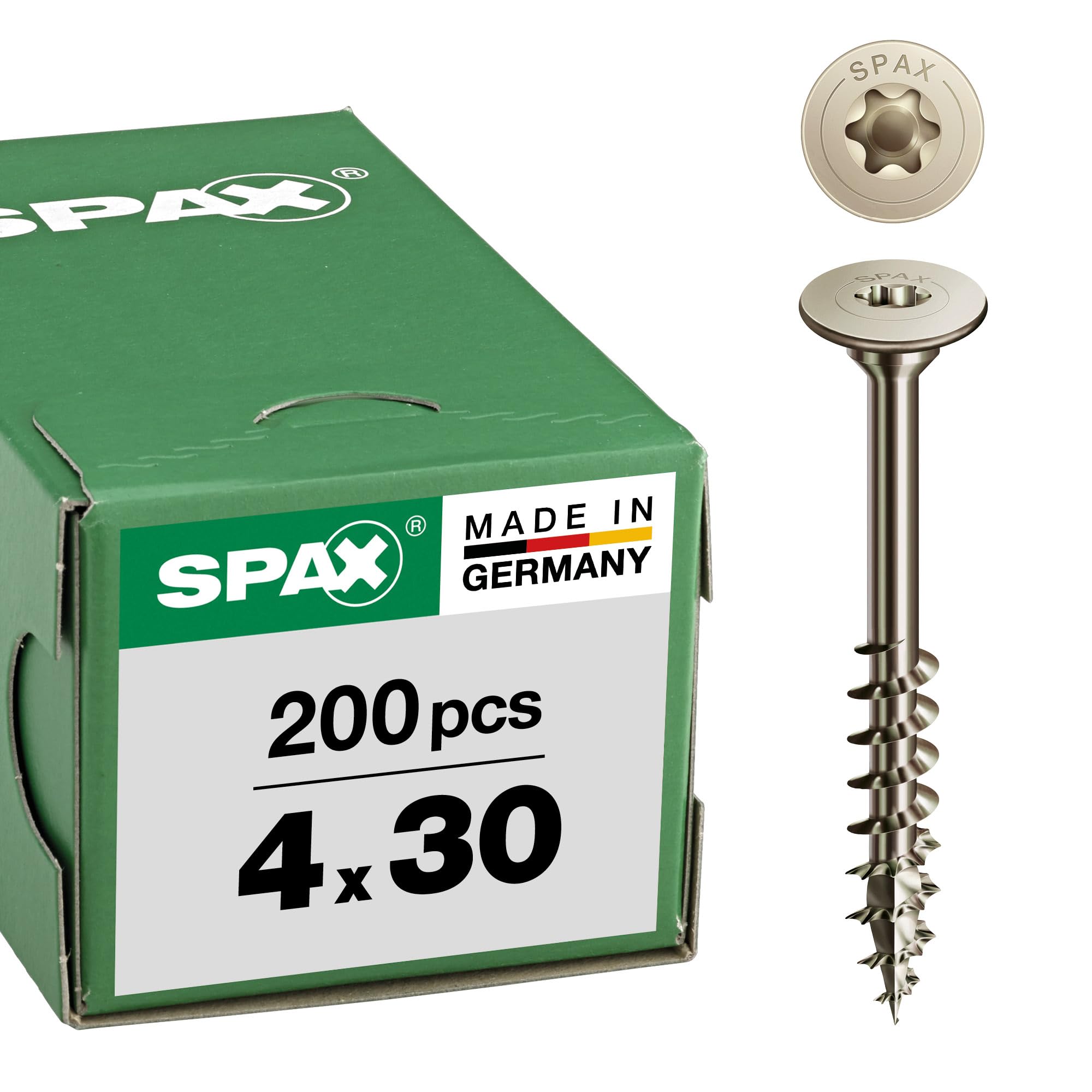 SPAX 681030400303 Flat Back Panel Head for Body, Partial Thread, Rear Panel Head, T-Star Plus, 4CUT, Nickel Plated Body Screw, Grey-Silver, 4 mm x 30 mm