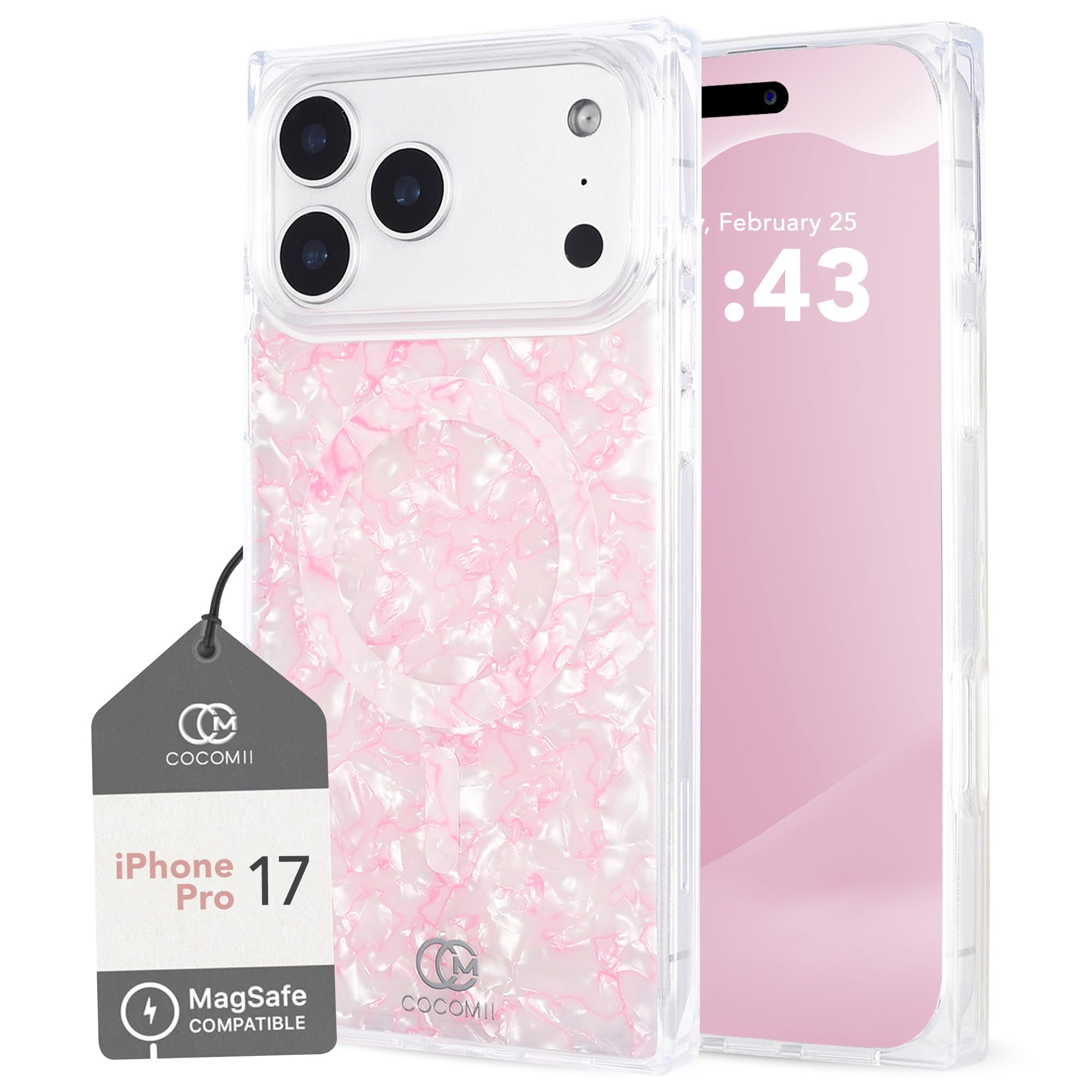 COCOMII Rectangle Case for iPhone 17 Pro, Compatible with MagSafe, Hot Pink Opal