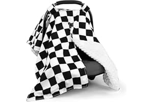 DILIMI Baby Car Seat Cover, Minky Warm Car Seat Covers for Babies, Peekaboo Opening Infant Car Seat Cover, Nursing Cover Carseat Canopy, Black Checkered