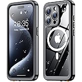 SPIDERCASE Magnetic for iPhone 15 Pro Max Case Waterproof,Built-in Screen & Camera Lens Protector[IP68 Underwater] [Military Grade Shockproof] Full Body Protection Phone Case,Black/Clear