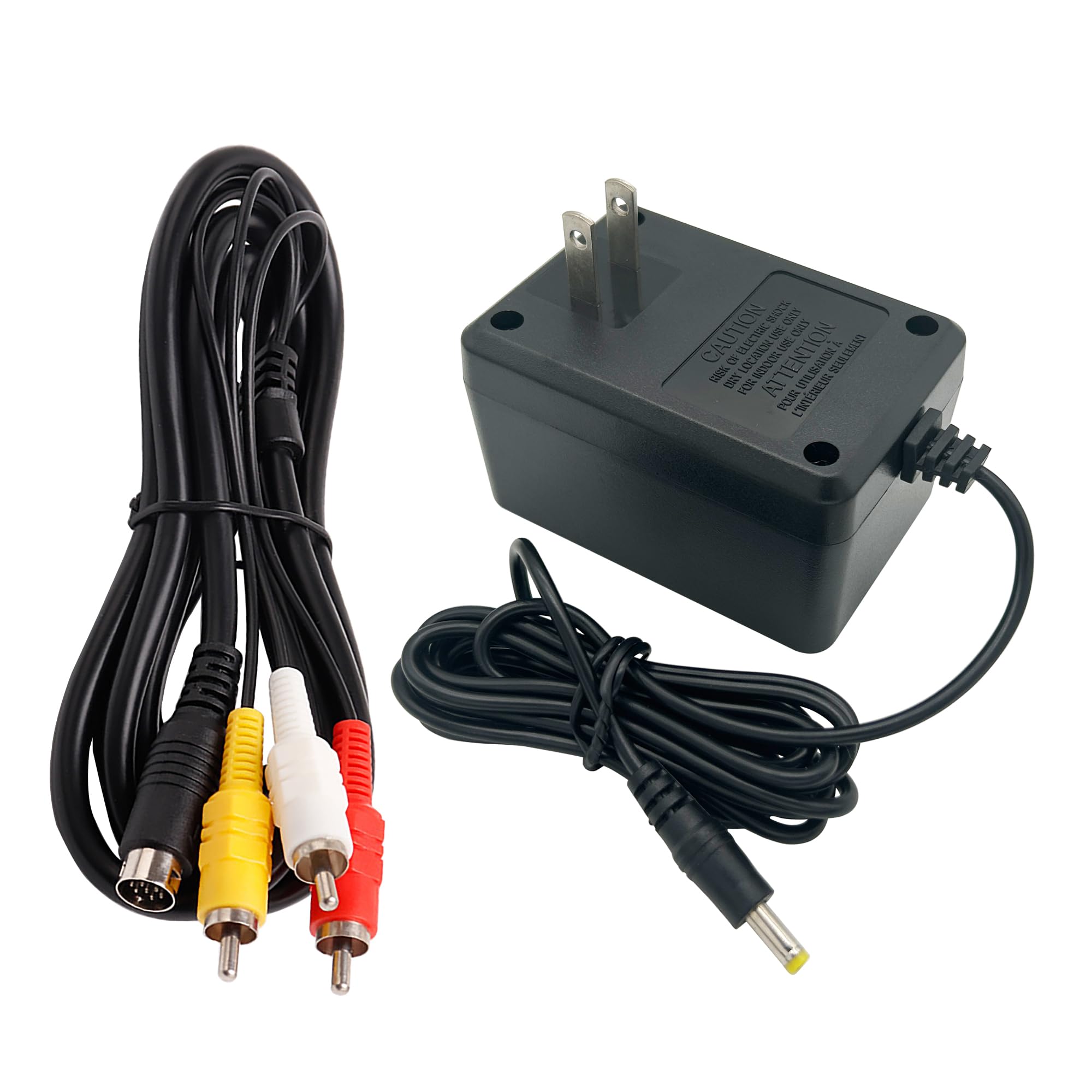 CUENSTOP Power Supply and AV Cable for Genesis 2 3, AC Power Adapter and Audio Video RCA AV Cable Compatible with SEGA Genesis 2 3 Console