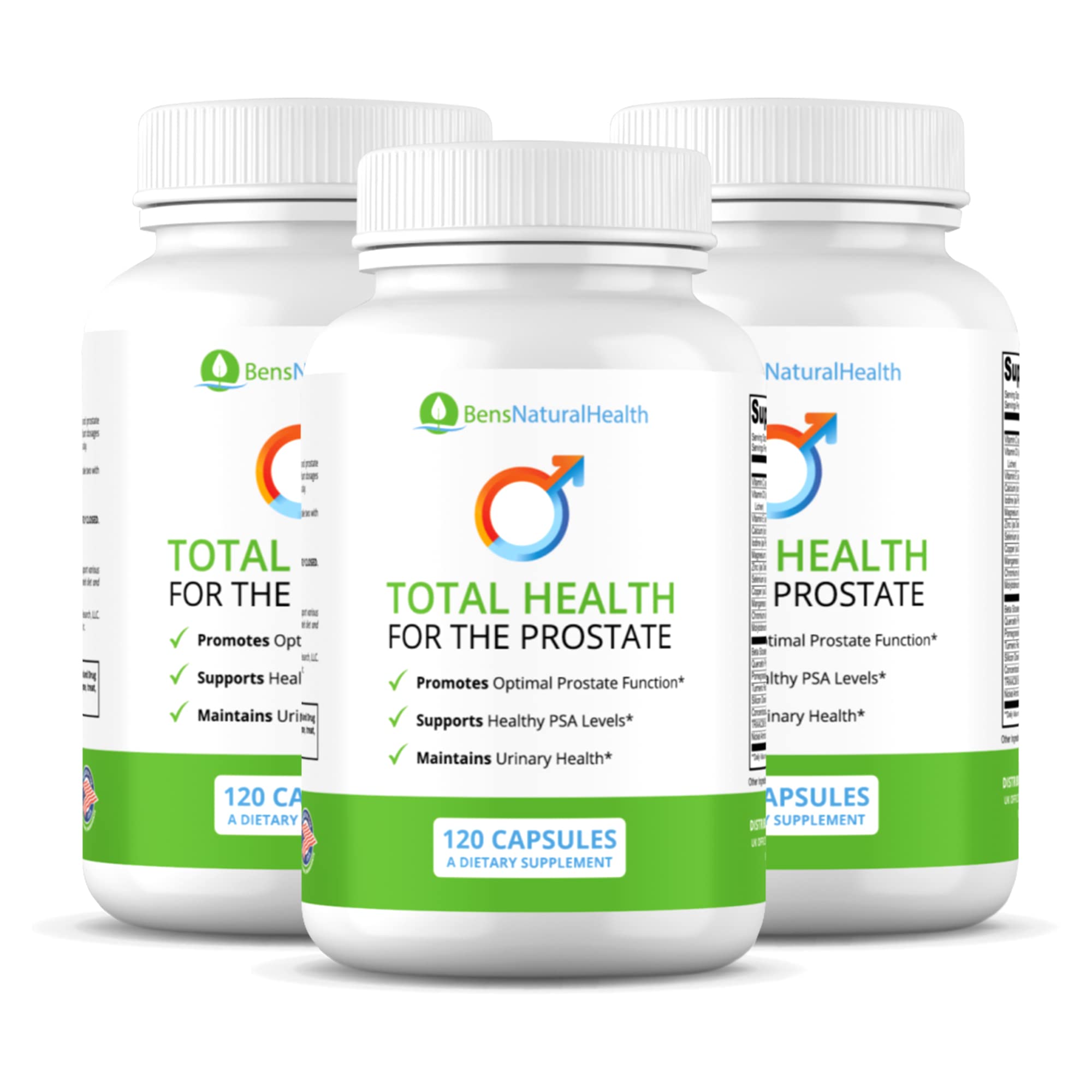 Ben's Natural Health Total Health for The Prostate Supplement with Beta Sitosterol Vitamins C, D, E, Zinc and Turmeric, 360 Vegicaps, 3 Pack